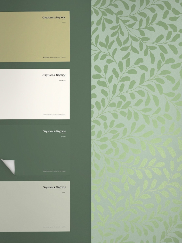 Graham & Brown Sage Gilded Leaf 10M Wallpaper - Image 4 of 4