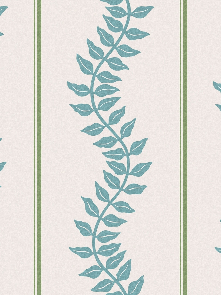Graham & Brown Blue & Green Laurel Leaf Stripe 10M Wallpaper - Image 2 of 4