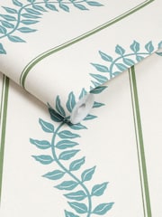 Graham & Brown Blue & Green Laurel Leaf Stripe 10M Wallpaper - Image 3 of 4