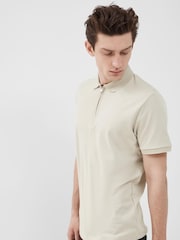 Selected Homme Cream Quarter Zip Short Sleeve Polo Shirt - Image 4 of 4