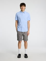 Selected Homme Light Blue Short Sleeve Shirt With Linen - Image 1 of 4