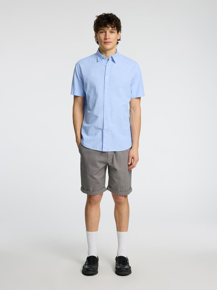 Selected Homme Light Blue Short Sleeve Shirt With Linen - Image 1 of 4