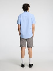 Selected Homme Light Blue Short Sleeve Shirt With Linen - Image 2 of 4
