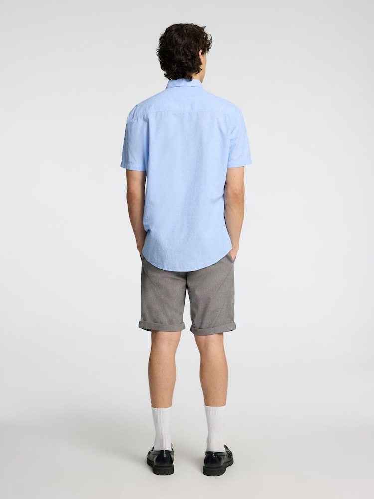 Selected Homme Light Blue Short Sleeve Shirt With Linen - Image 2 of 4
