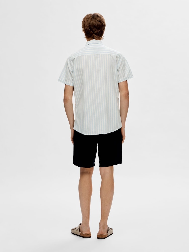 Selected Homme Light Blue Short Sleeve Shirt With Linen - Image 2 of 6 Selected Homme Light Blue Short Sleeve Shirt With Linen - Image 2 of 6