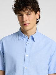 Selected Homme Light Blue Short Sleeve Shirt With Linen - Image 3 of 4