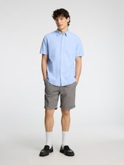 Selected Homme Light Blue Short Sleeve Shirt With Linen - Image 4 of 4