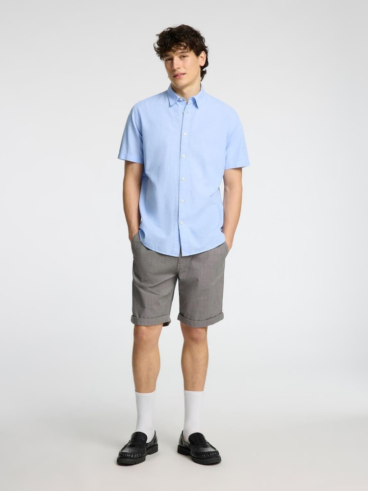 Selected Homme Light Blue Short Sleeve Shirt With Linen - Image 4 of 4