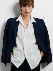 Azul claro - Selected Homme Short Sleeve Shirt With Linen - Imagem 5 de 6