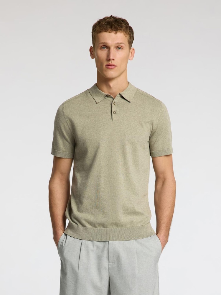 Selected Homme Green Short Sleeve Knitted Polo Shirt - Image 1 of 4 Selected Homme Green Short Sleeve Knitted Polo Shirt - Image 1 of 4