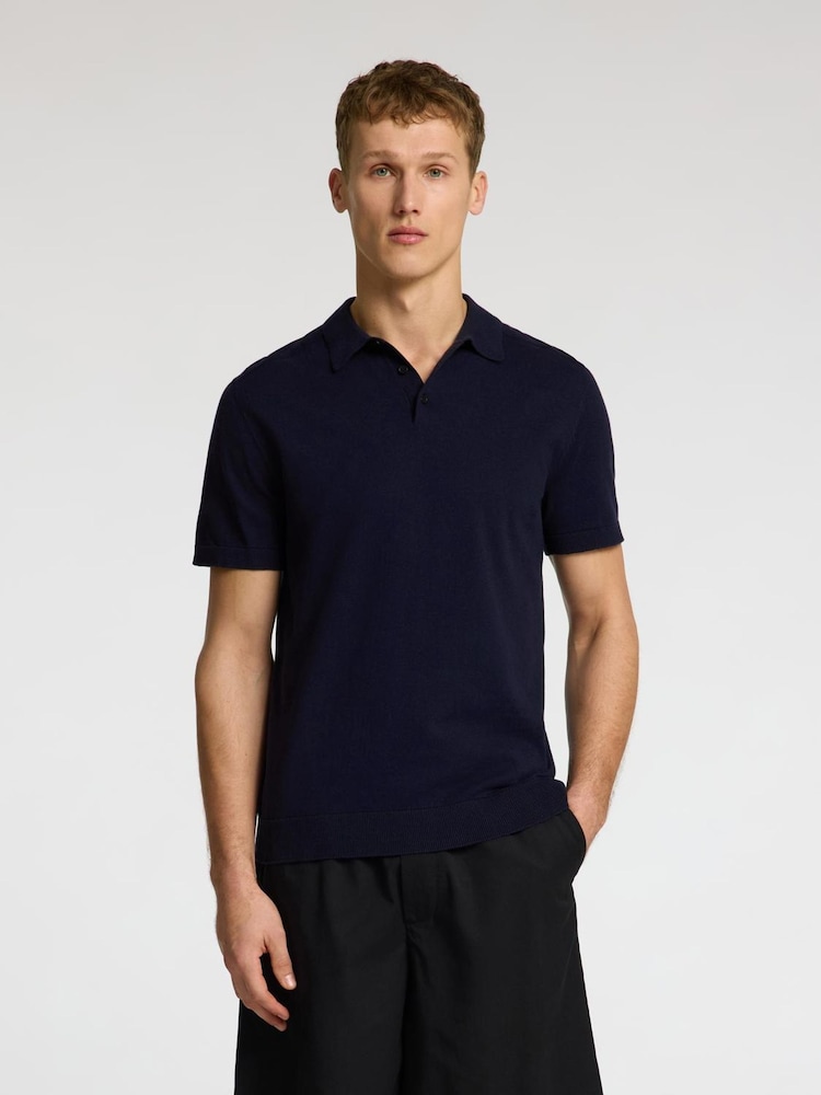 Selected Homme Blue Short Sleeve Knitted Polo Shirt - Image 1 of 4