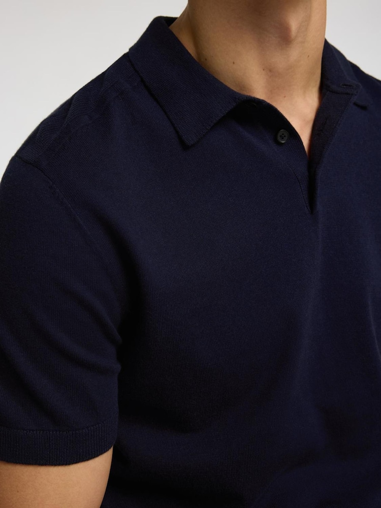 Selected Homme Blue Short Sleeve Knitted Polo Shirt - Image 2 of 4
