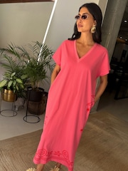 Never Fully Dressed Pink 100% Cotton Palma T-Shirt Midi Dress - Image 1 of 5