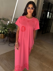 Never Fully Dressed Pink 100% Cotton Palma T-Shirt Midi Dress - Image 2 of 5