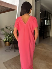 Never Fully Dressed Pink 100% Cotton Palma T-Shirt Midi Dress - Image 3 of 5