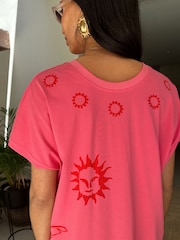 Never Fully Dressed Pink 100% Cotton Palma T-Shirt Midi Dress - Image 4 of 5