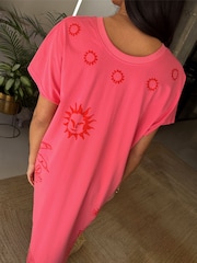 Never Fully Dressed Pink 100% Cotton Palma T-Shirt Midi Dress - Image 5 of 5