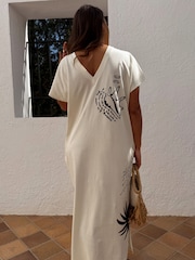 Never Fully Dressed Cream 100% Cotton Palma T-Shirt Midi Dress - Image 2 of 10