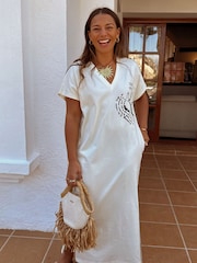Never Fully Dressed Cream 100% Cotton Palma T-Shirt Midi Dress - Image 3 of 10