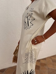 Never Fully Dressed Cream 100% Cotton Palma T-Shirt Midi Dress - Image 5 of 10