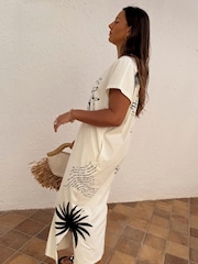 Never Fully Dressed Cream 100% Cotton Palma T-Shirt Midi Dress - Image 6 of 10