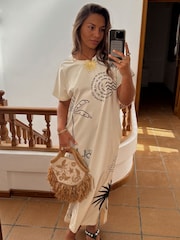 Never Fully Dressed Cream 100% Cotton Palma T-Shirt Midi Dress - Image 8 of 10