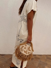 Never Fully Dressed Cream 100% Cotton Palma T-Shirt Midi Dress - Image 9 of 10