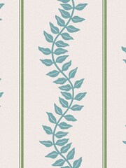 Graham & Brown Blue Green Laurel Leaf Print Stripe A4 Wallpaper Sample - Image 2 of 4