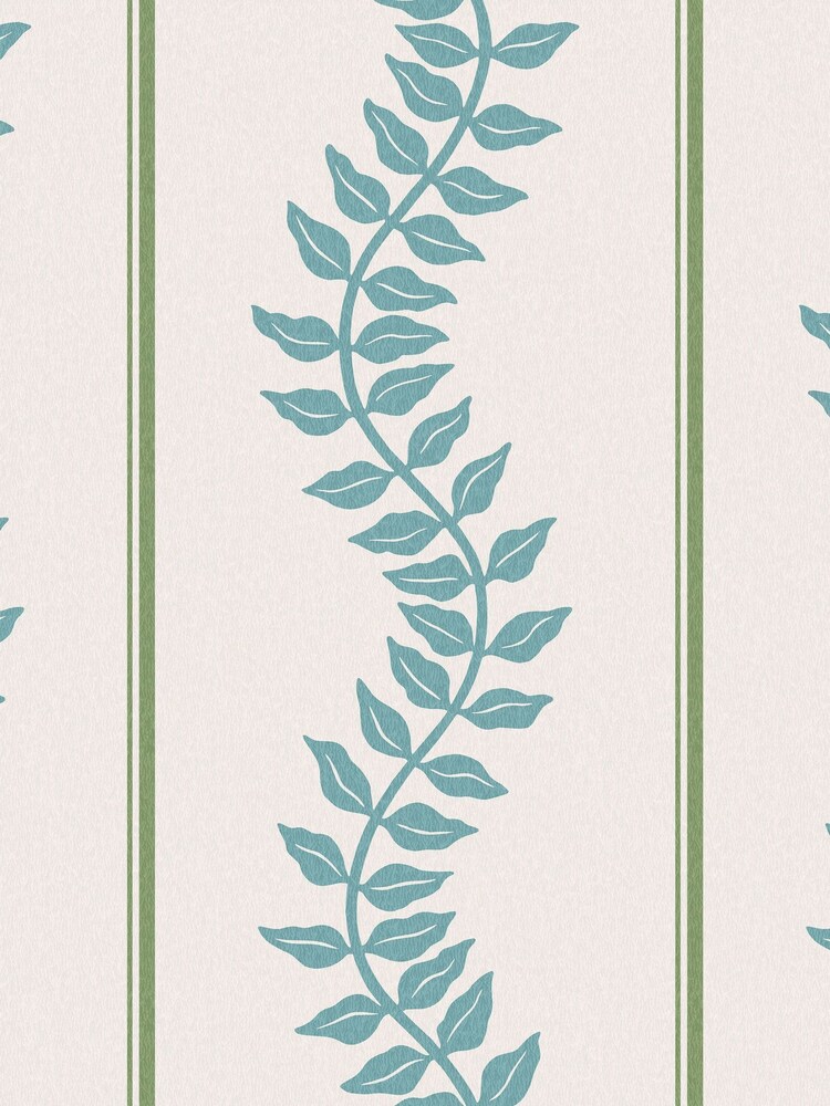 Graham & Brown Blue Green Laurel Leaf Print Stripe A4 Wallpaper Sample - Image 2 of 4