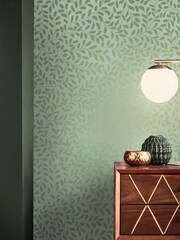Graham & Brown Sage Gilded Leaf Print A4 Wallpaper Sample - Image 1 of 4
