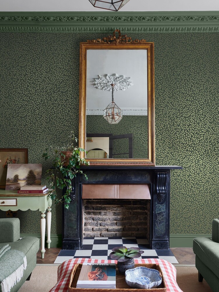Graham & Brown Olive Gilded Leaf Print A4 Wallpaper Sample - Image 1 of 4