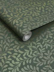Graham & Brown Olive Gilded Leaf Print A4 Wallpaper Sample - Image 3 of 4