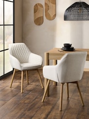 Set of 2 Tweedy Plain Light Natural Hamilton Oak Effect Leg Quilted Dining Chairs - Image 1 of 8