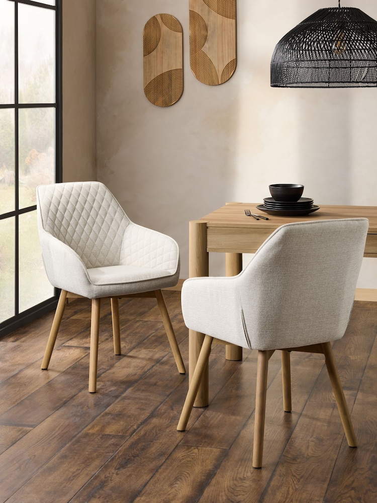 Set of 2 Tweedy Plain Light Natural Hamilton Oak Effect Leg Quilted Dining Chairs - Image 1 of 8