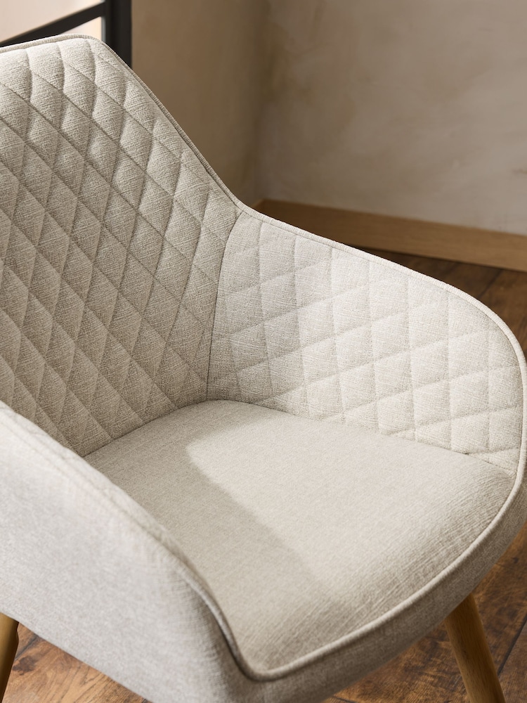 Set of 2 Tweedy Plain Light Natural Hamilton Oak Effect Leg Quilted Dining Chairs - Image 2 of 8