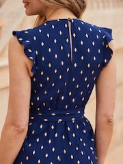 Sosandar Blue Petite Petite Metallic Fleck Belted Jumpsuit - Image 4 of 5