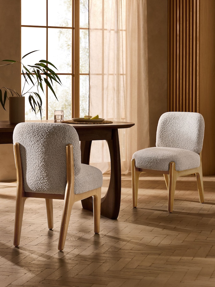 Set of 2 Casual Boucle Oyster Elton Dining Chairs - Image 1 of 8