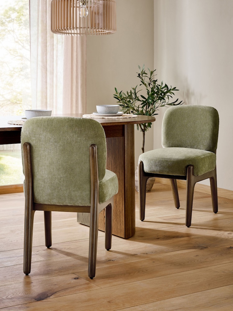 Set of 2 Relaxed Chenille Light Olive Green Elton Dining Chairs - Image 1 of 9