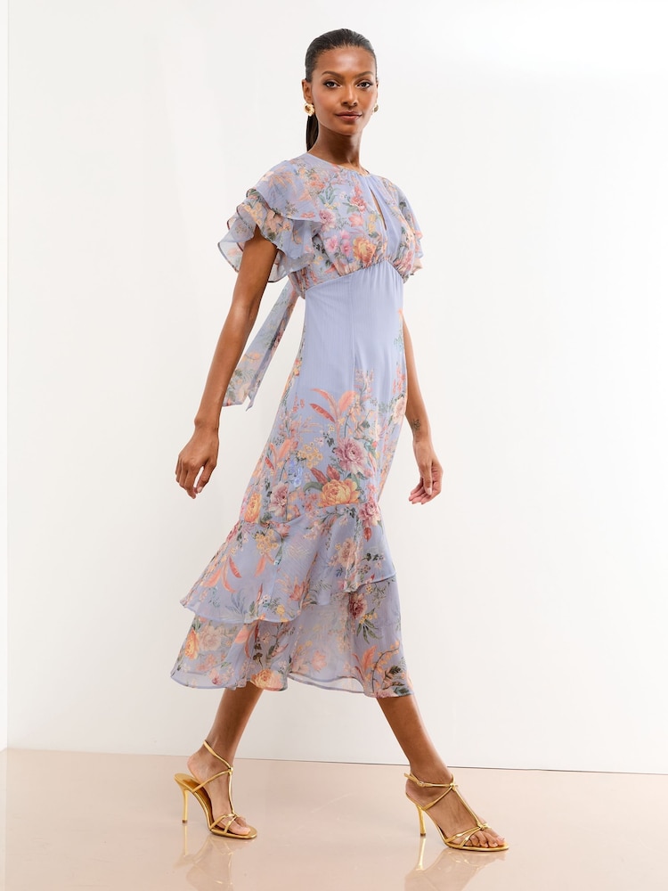 Lipsy Lilac Floral Printed Ruffle Underbust Midi Dress - Image 2 of 5 Lipsy Lilac Floral Printed Ruffle Underbust Midi Dress - Image 2 of 5
