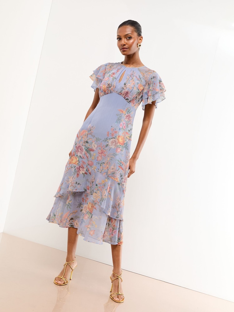 Lipsy Lilac Floral Printed Ruffle Underbust Midi Dress - Image 2 of 3