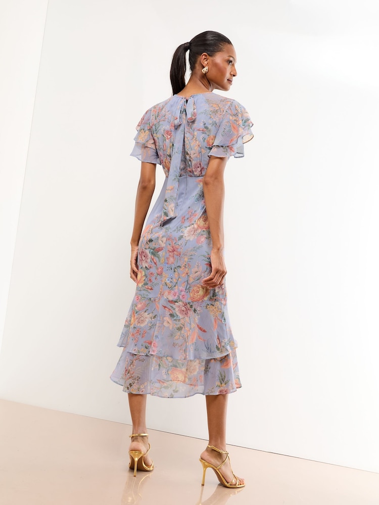Lipsy Lilac Floral Printed Ruffle Underbust Midi Dress - Image 3 of 3
