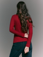 Cherry Red Long Sleeve Ribbed Roll Neck Top - Image 4 of 8