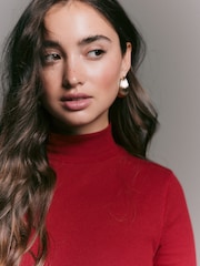 Cherry Red Long Sleeve Ribbed Roll Neck Top - Image 5 of 8