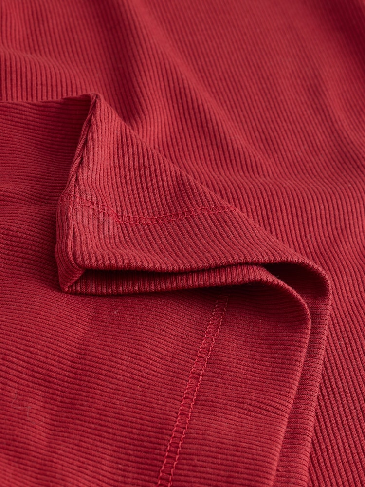 Cherry Red Long Sleeve Ribbed Roll Neck Top - Image 8 of 8