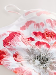 B by Ted Baker Beaded Tummy Control Bandeau White Floral Swimsuit - Imaginea 9 din 11