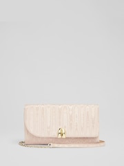 LK Bennett Pink Arianne Trench Moire Curve Flap Wide Clutch Bag - Image 1 of 3