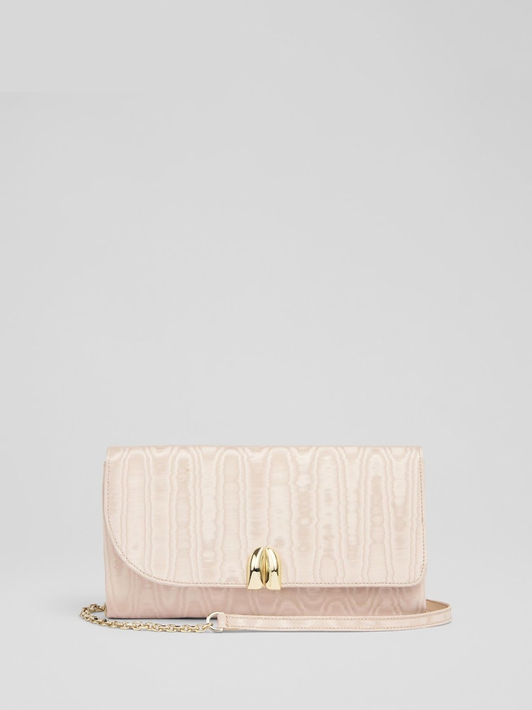 LK Bennett Pink Arianne Trench Moire Curve Flap Wide Clutch Bag - Image 1 of 3