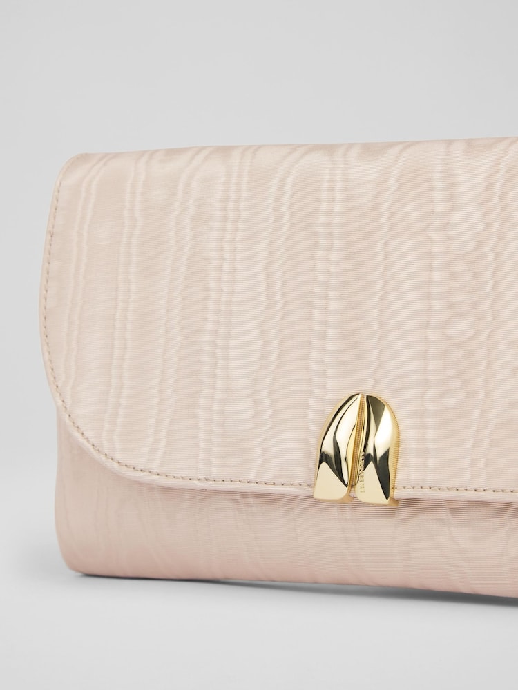 LK Bennett Pink Arianne Trench Moire Curve Flap Wide Clutch Bag - Image 2 of 3