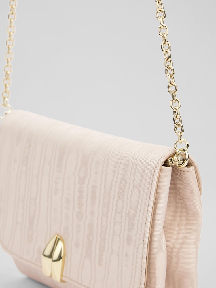LK Bennett Pink Arianne Trench Moire Curve Flap Wide Clutch Bag - Image 3 of 3