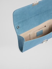 LK Bennett Blue Daisy Powder Suede Curve Flap Clutch Bag - Image 3 of 3